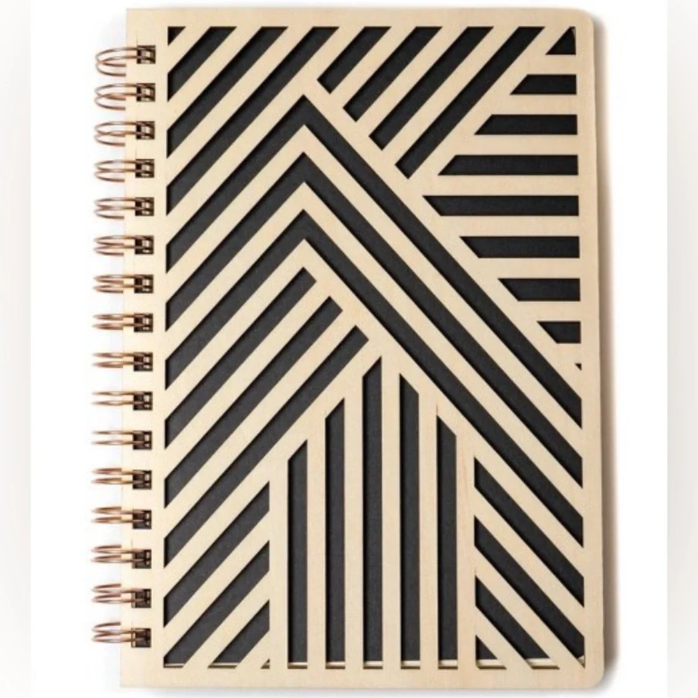 Denik Clyde Abstract Mountains Spiral Bound Wooden Notebook Journal Wood Die Cut